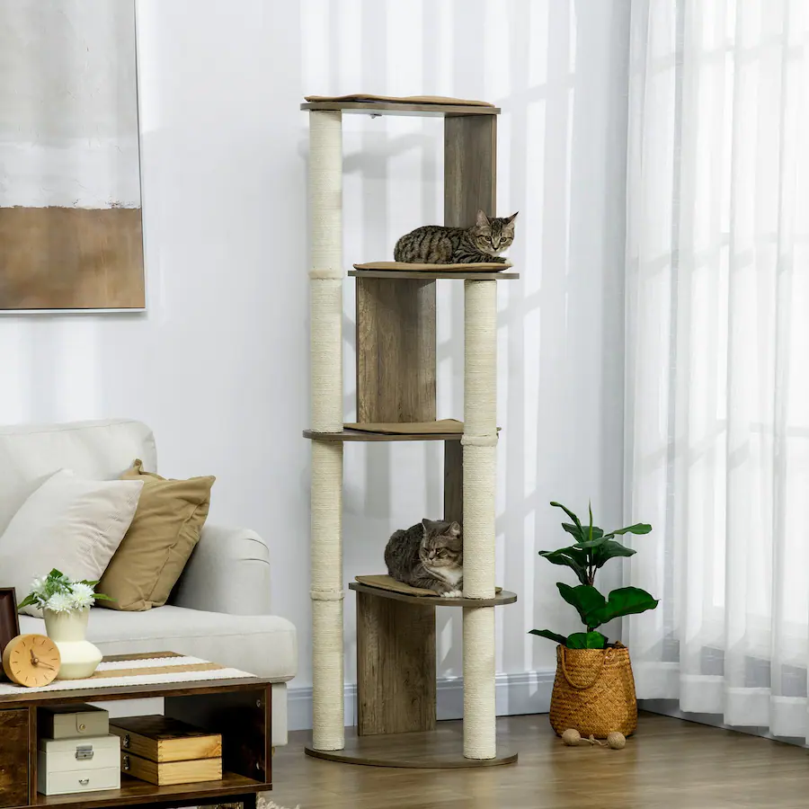 Damage Cats Posts Pawhut Corner Modern Cat Tree Tall for Climbing, Large Multilevel Cat ...