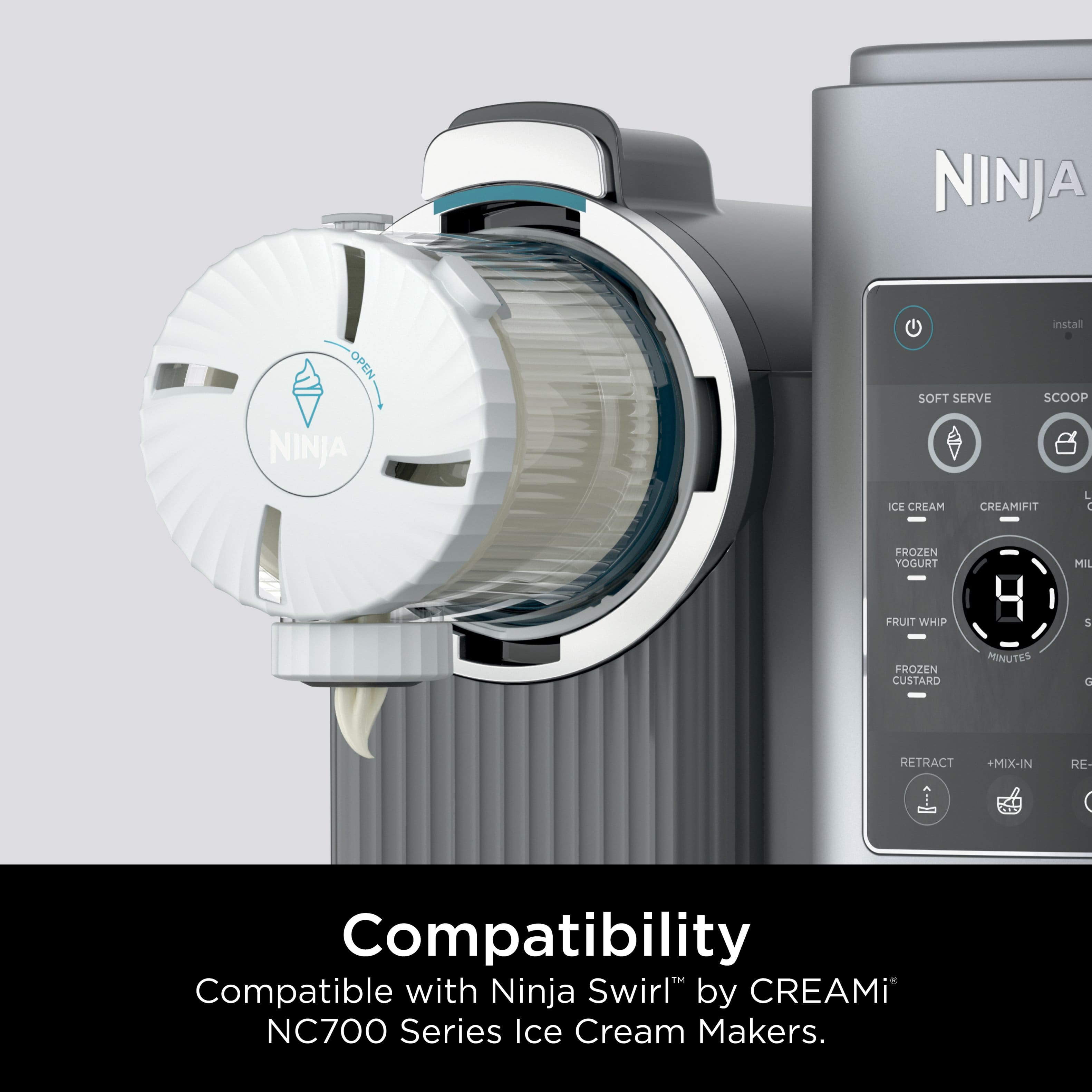 Compatibility with Ninja Swirl by CREAMi NC700 Series Ice Cream Makers.