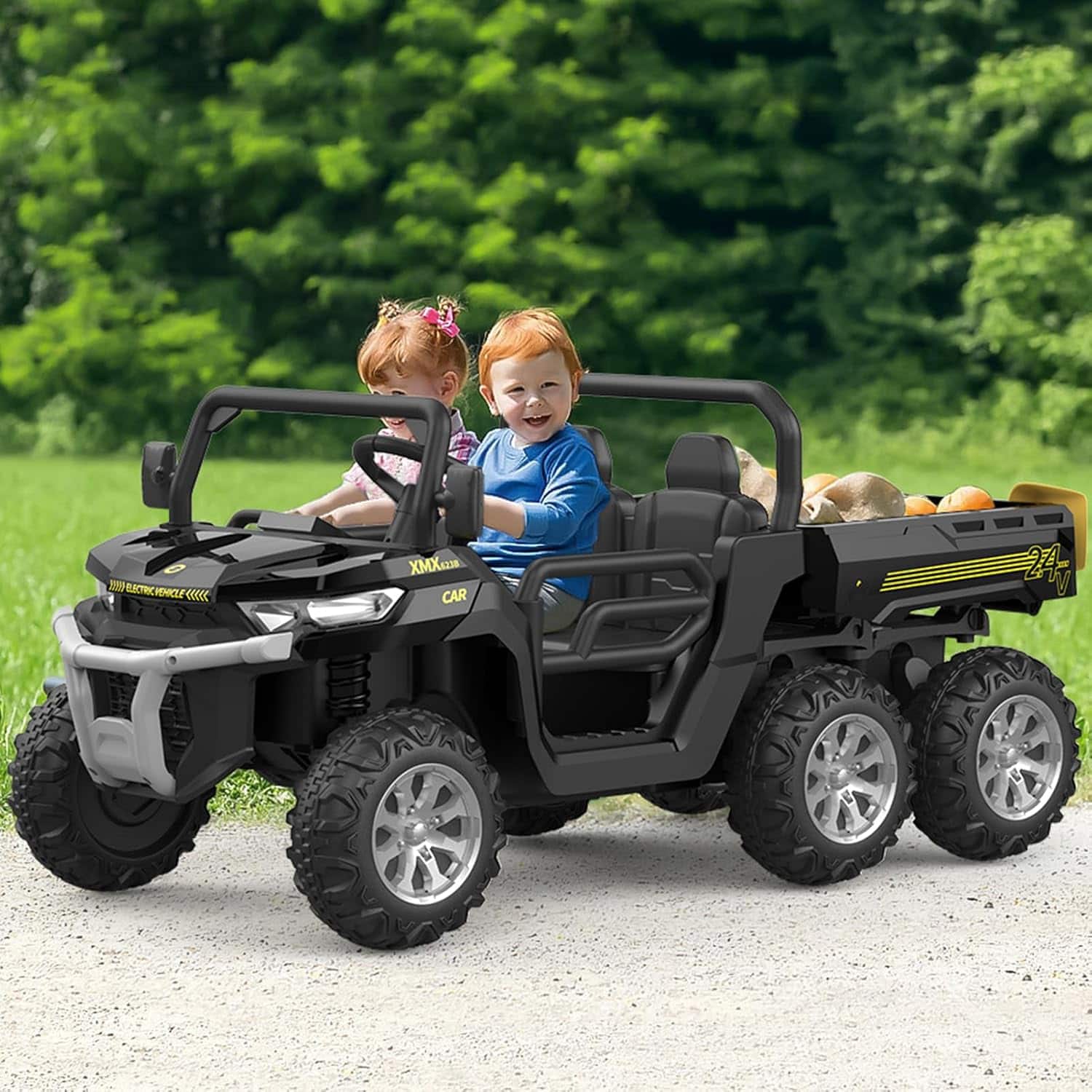 Homhougo - Ride-On Dump Truck, 6-Wheel Electric UTV with Remote & Power Dump Bed, Black