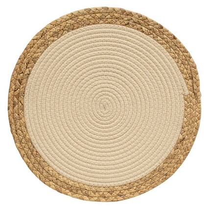Front. BreeBe - Woven Cotton & Hyacinth Round Mat Natural 15.5" Dia. - Natural.