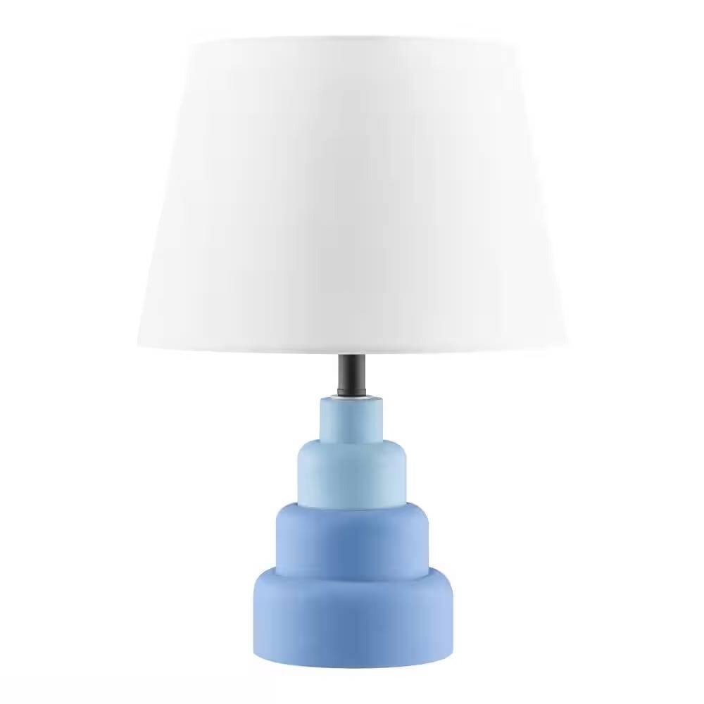 Front. Hivvago - Small Blue Desk Light Table Lamp with White Fabric Shade for Bedside Nightstand - Blue, White.