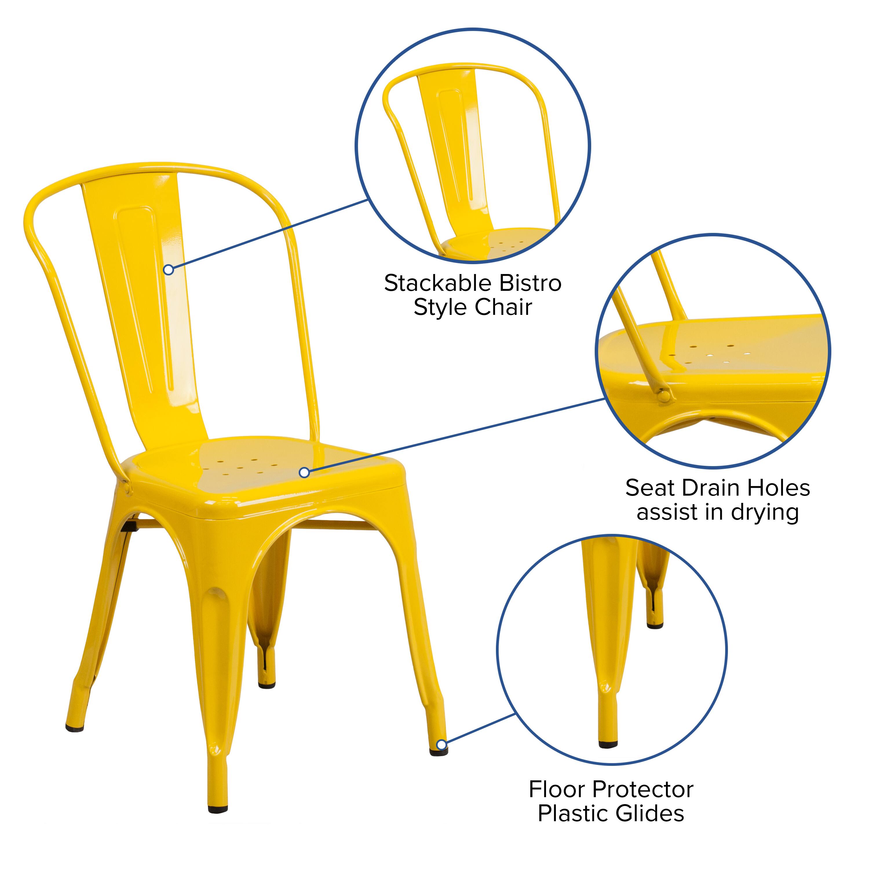 Stackable Bistro Style Chair Seat Drain Holes assist in drying Floor Protector Plastic Glides