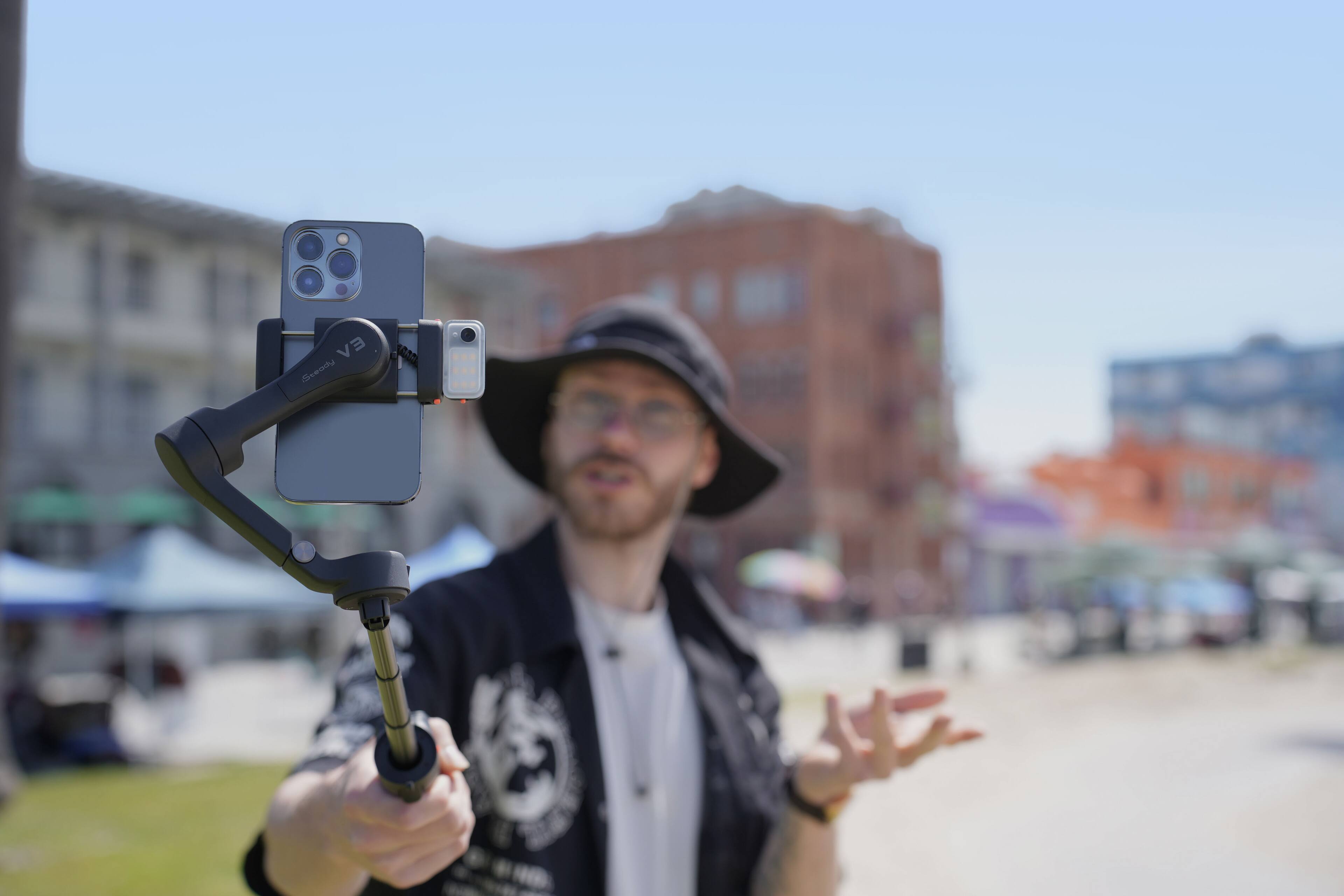 Alt View 14. Hohem - iSteady V3 3-Axis Gimbal Stabilizer for Smartphone w/ AI Tracking, Detachable Remote, Extendable Pole, & Magnetic Light - Black.