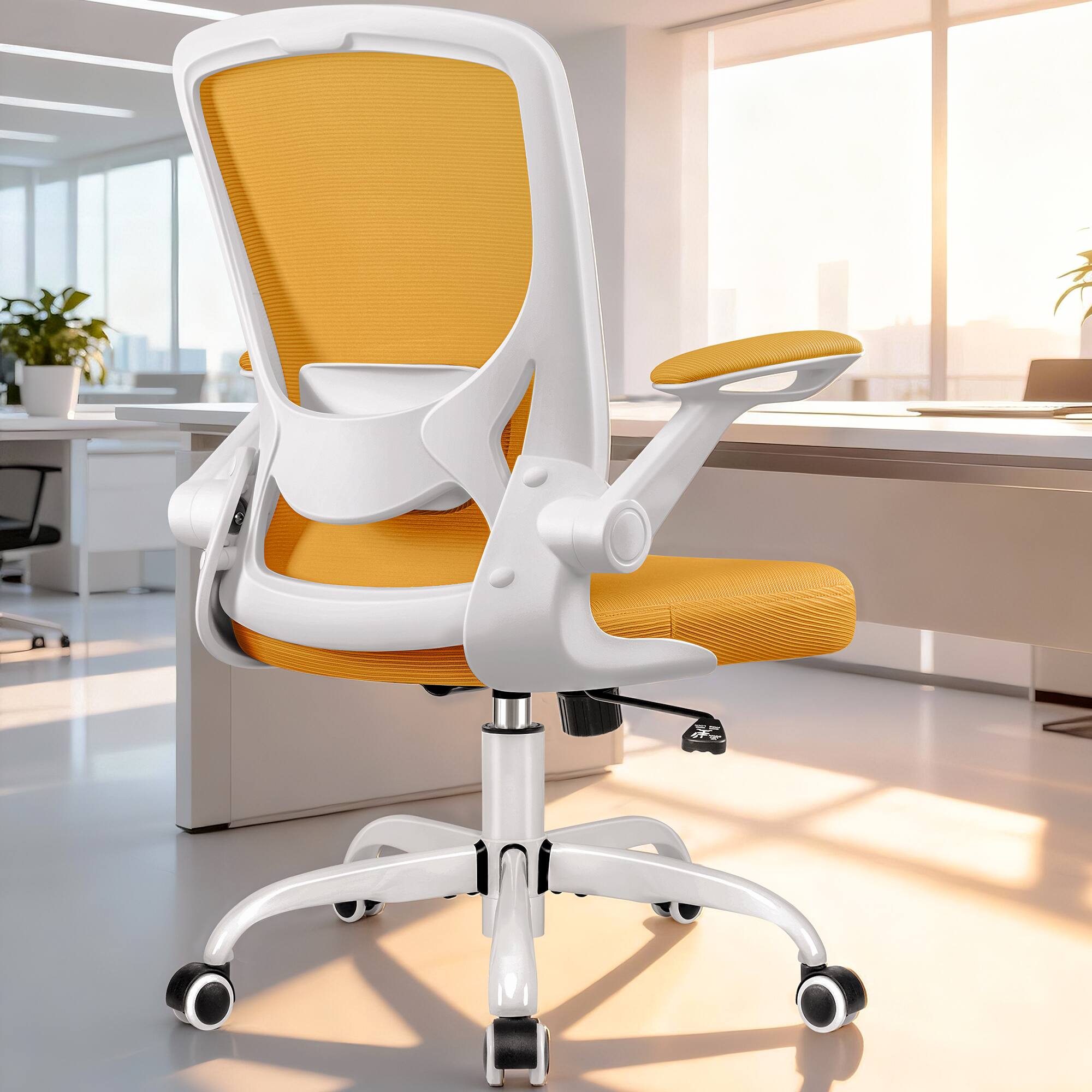 Alt View 4. KERDOM - Colorful Mesh Ergonomic Office Chair with Adjustable Lumbar Support & Height, Swivel Desk Chair with Flip-up Arms, Tilt - Yellow.