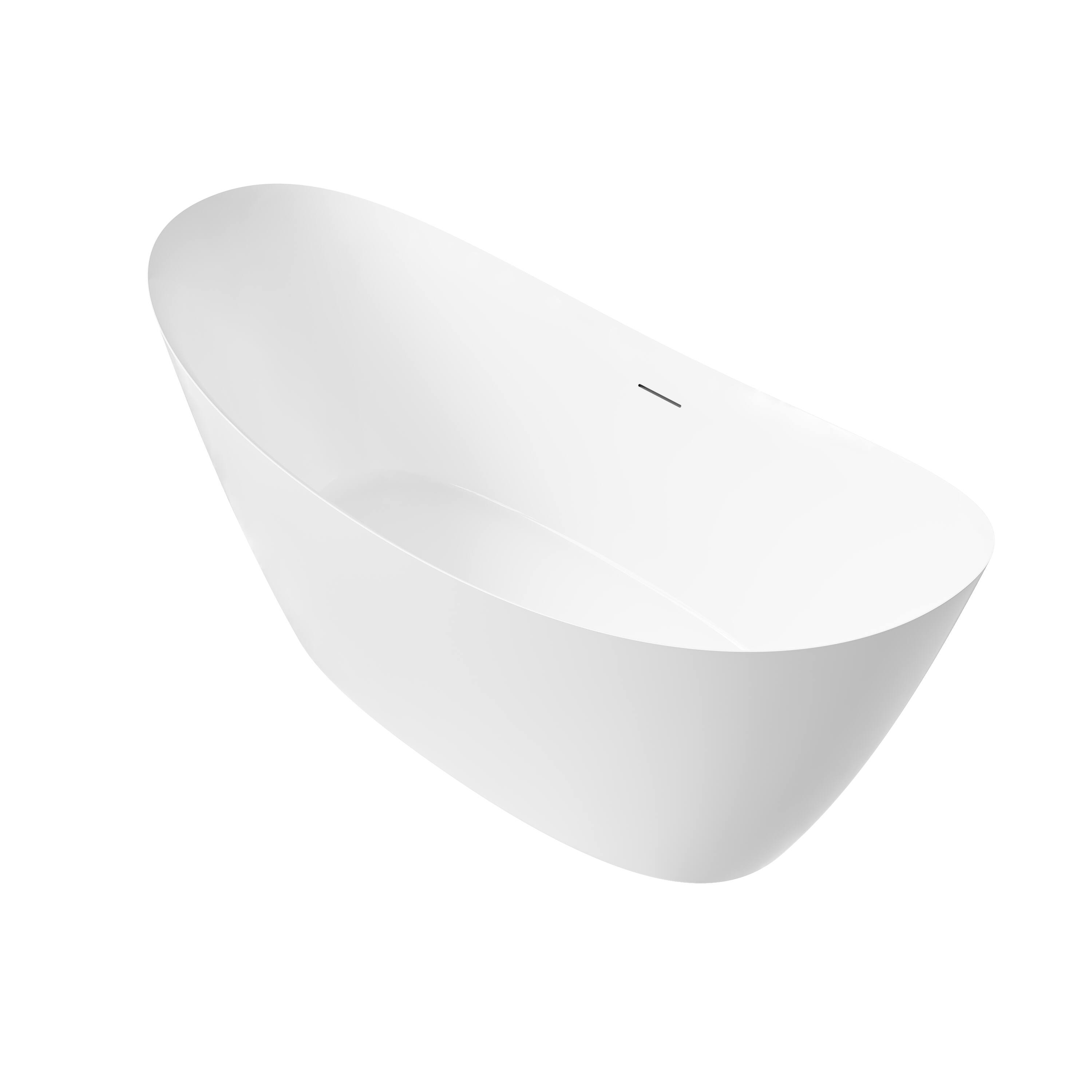 Alt View 9. WELLFOR - Villa 66 in. x 28.75 in. Acrylic Oval Freestanding Soaking Bathtub with Center Drain and Overflow - White.