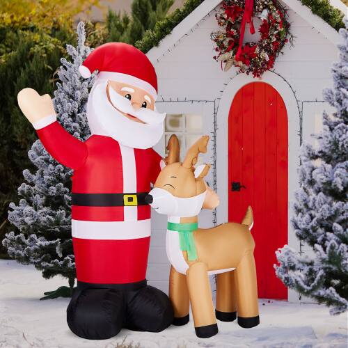 Alt View 5. Winado - 6.3FT Christmas Santa Claus and Reindeer with Built-in Lights Inflatable for Outdoor Air Blown Holiday Party Decoration - Multicolor.