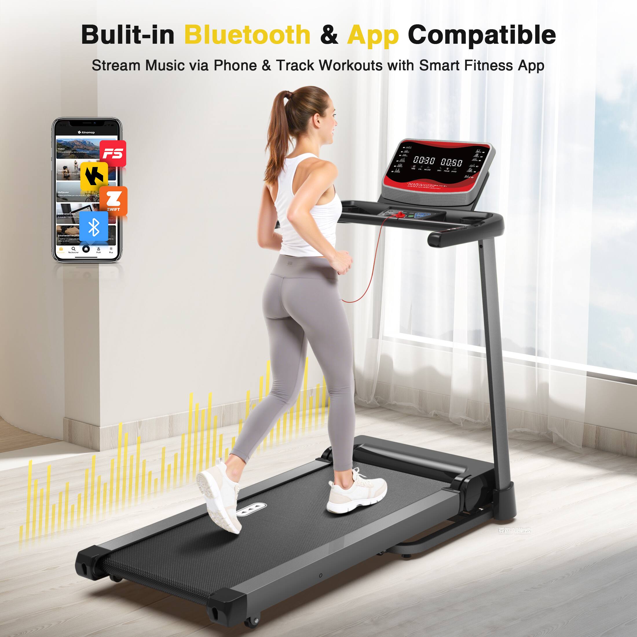 Built-in Bluetooth & App Compatible  
Stream Music via Phone & Track Workouts with Smart Fitness App