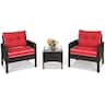 Costway - 3PCS Outdoor Rattan Conversation Set Patio Furniture Cushioned Sofa Chair - Red