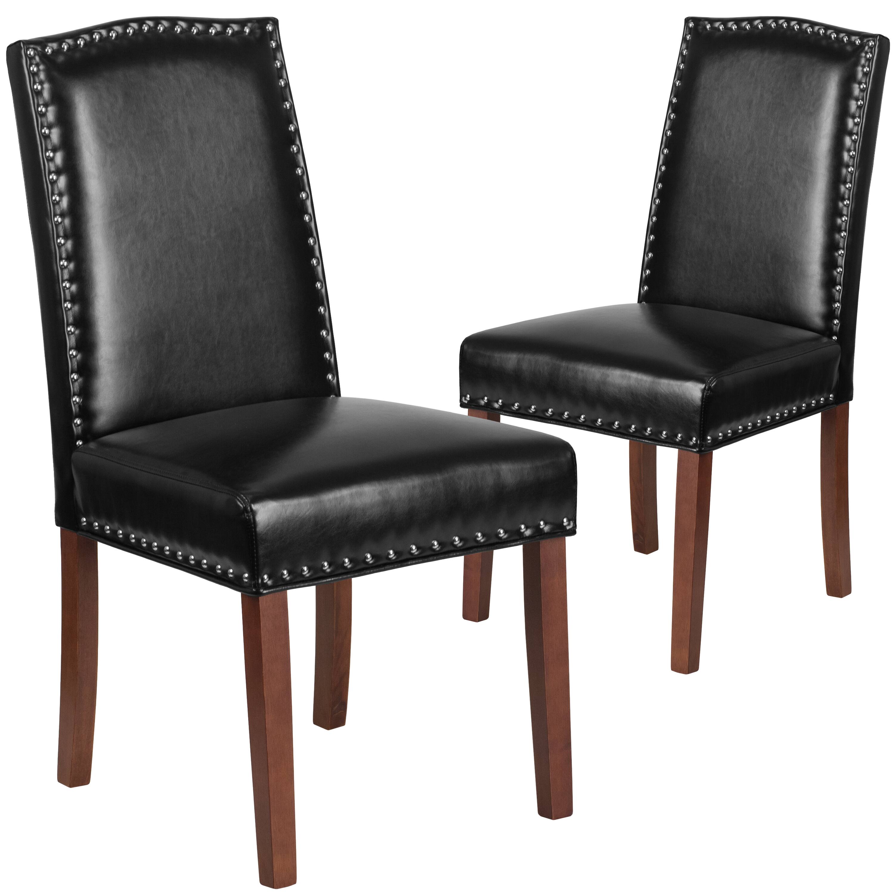 Alt View 1. Emma + Oliver - Parsons Chair with Silver Nail Heads - Black LeatherSoft.