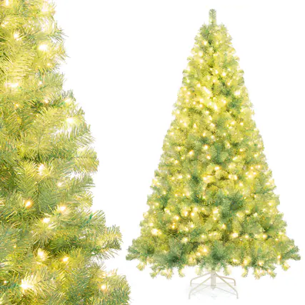 Front. Costway - Costway 7.5 FT Artificial Xmas Tree with 1300 Branch Tips, 550 Warm White LED Lights 8 Modes Fruit Green - Fruit Green.