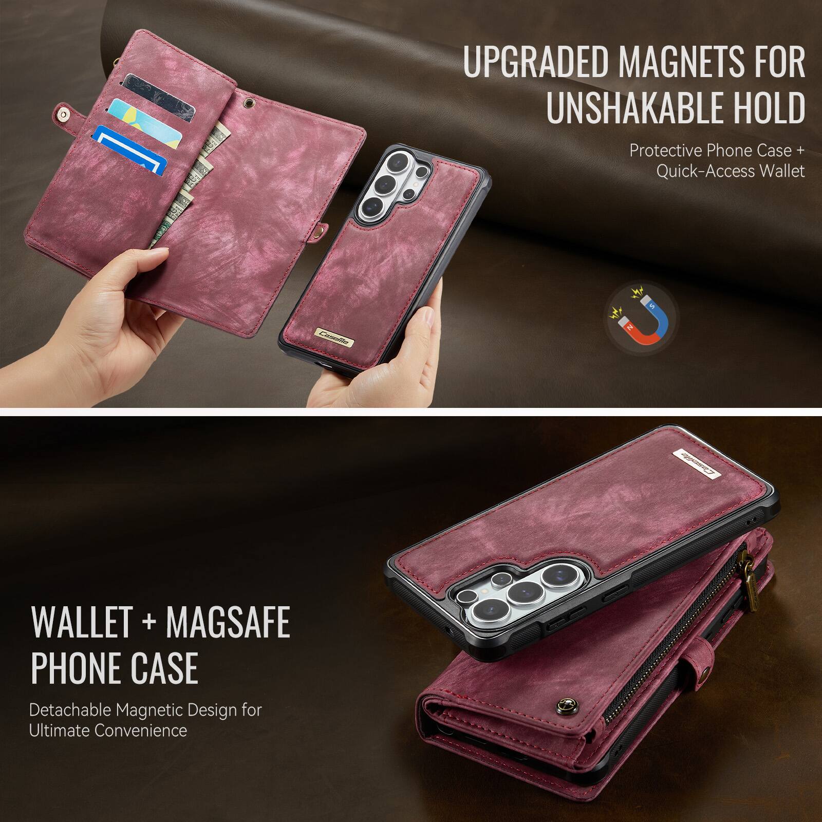 UPGRADED MAGNETS FOR UNSHAKABLE HOLD  
Protective Phone Case + Quick-Access Wallet  

WALLET + MAGSAFE PHONE CASE  
Detachable Magnetic Design for Ultimate Convenience