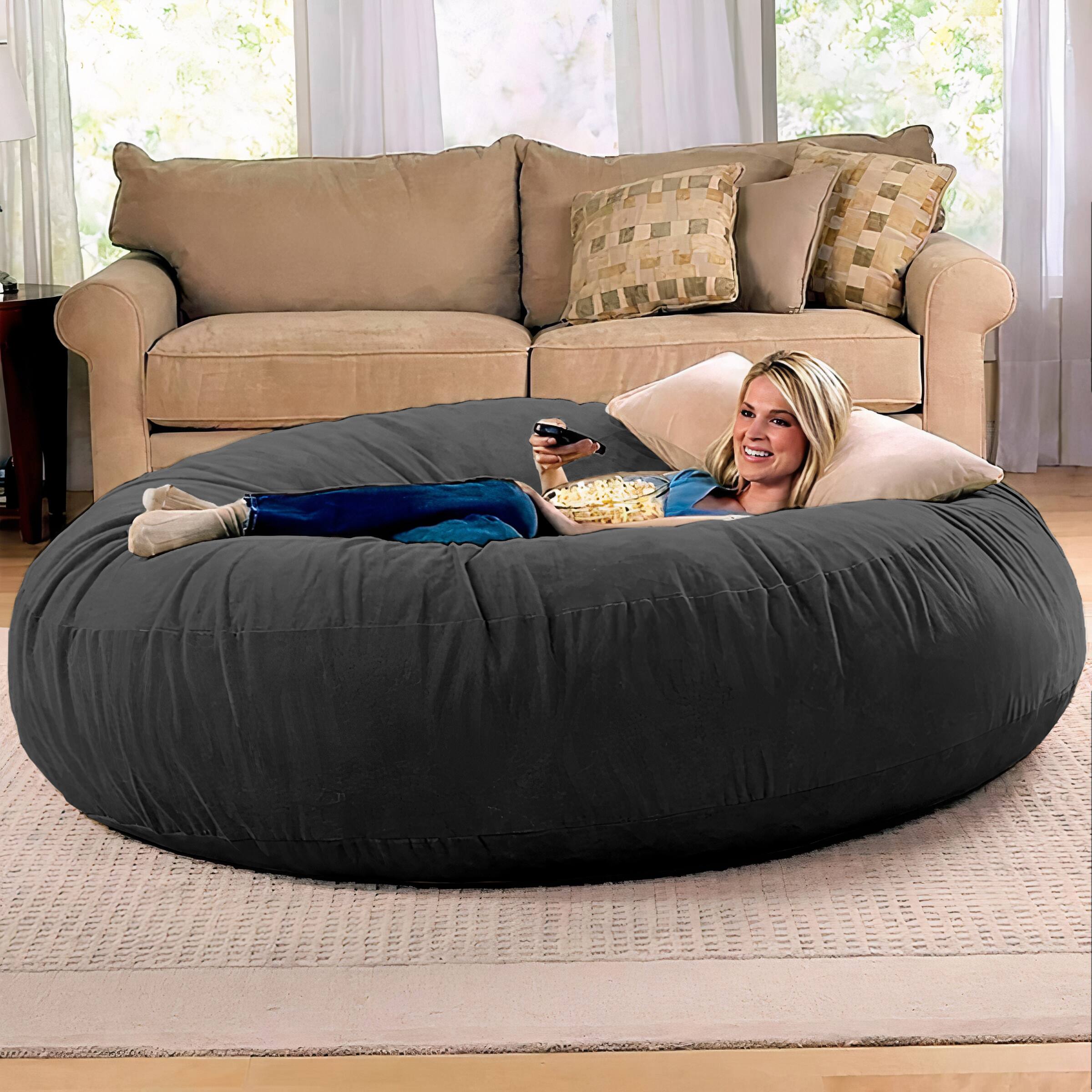 Left. Jaxx - Jaxx 6 Foot Cocoon - 2-in-1 Convertible Bean Bag Bed & Large Bean Bag Chair for Adults, Black - Black.