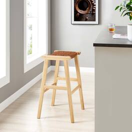 Saoirse Leather Wood Bar Stool Set of 2 by Modway - Natural Brown