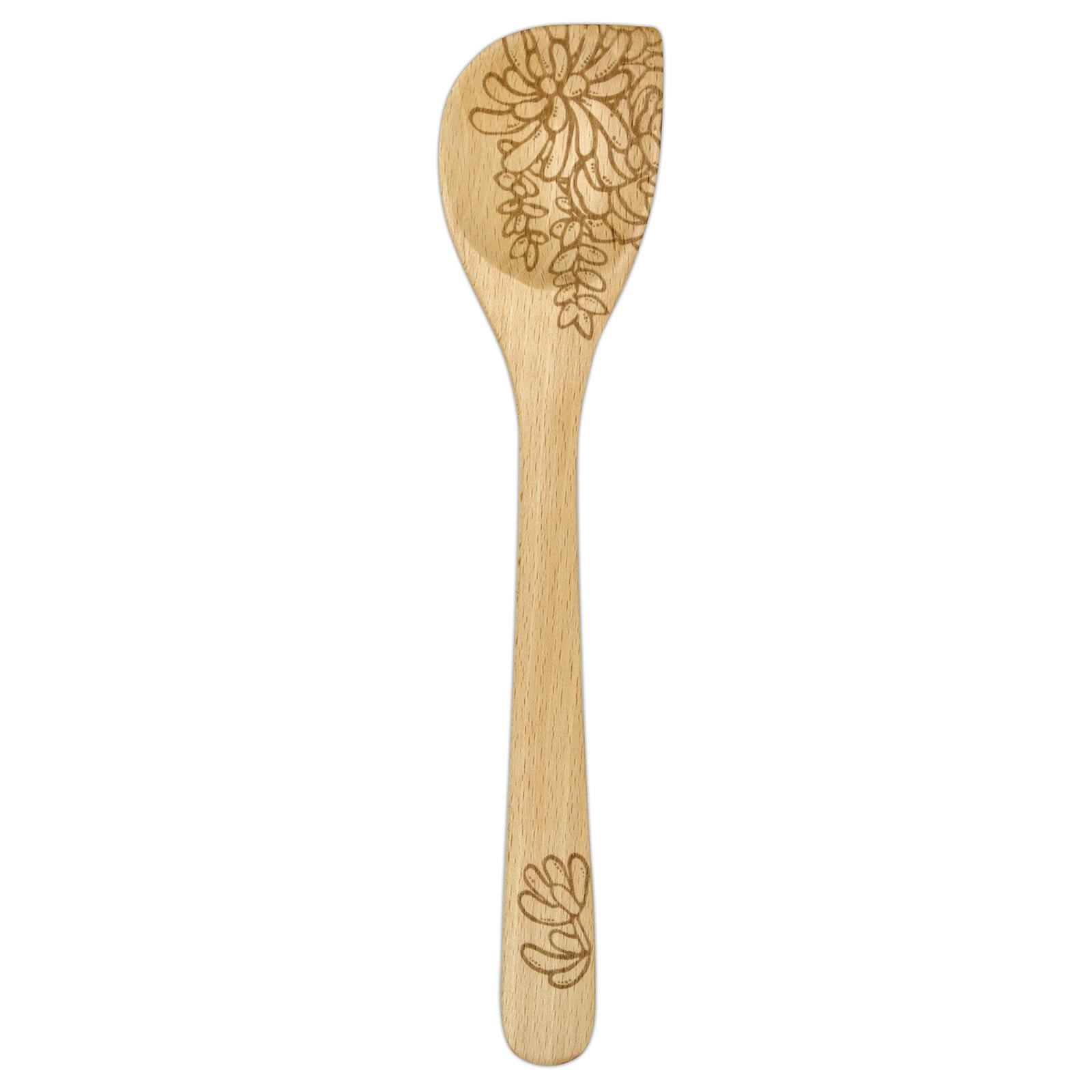 Front. Talisman Designs - Laser Etched Beechwood Corner Spoon, Succulent Collection - Tan.