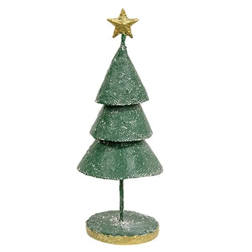 BreeBe - Distressed Textured Metal Christmas Tree 12" - Green
