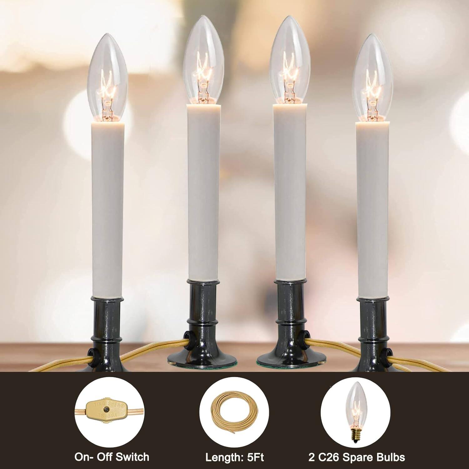 - On-Off Switch
- Length: 5Ft
- 2 C26 Spare Bulbs