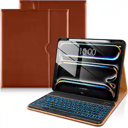 DTTO - Case for iPad Pro 13 Inch M5/M4with Wireless Detachable Keyboard , Leather Folio Cover with Pencil Holder & Pocket - Brown