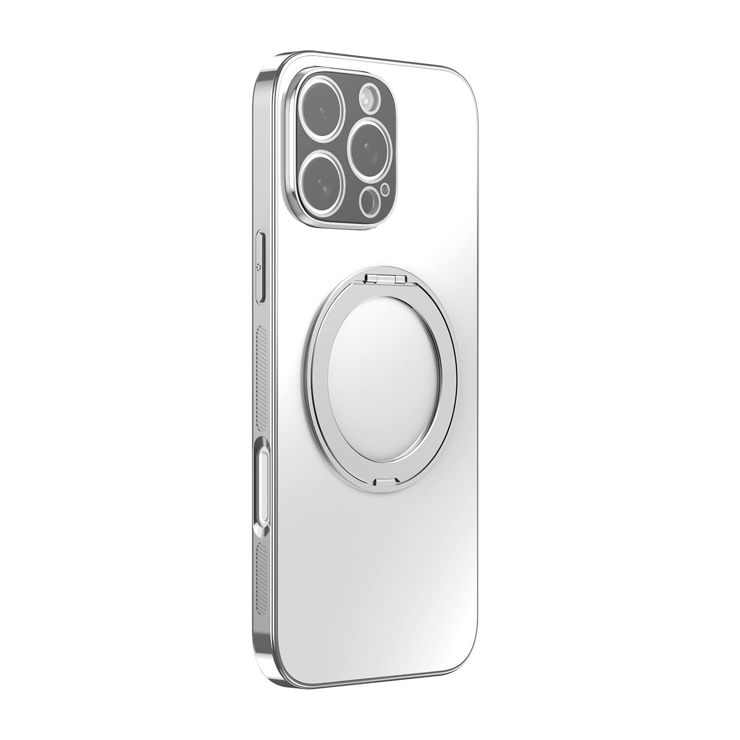 Front. Dteck - for Apple iPhone 16 Pro Magnetic Plated Case,with 360 Rotatable Stand+Full Lens Cover,PC+TPU Hybrid Shockproof Shell - White.