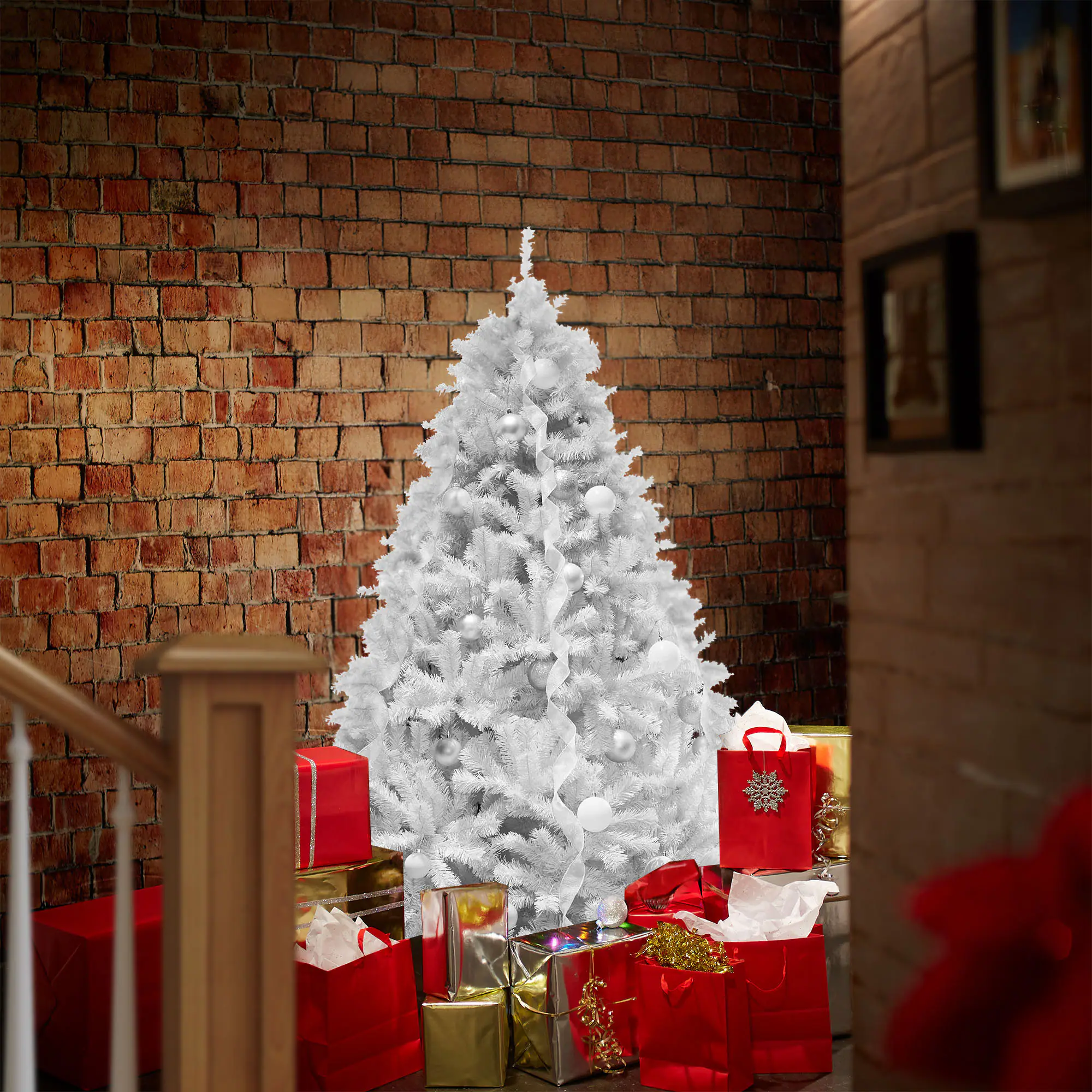 Alt View 6. Casafield - Spruce Artificial Holiday Christmas Tree with Metal Stand - White.