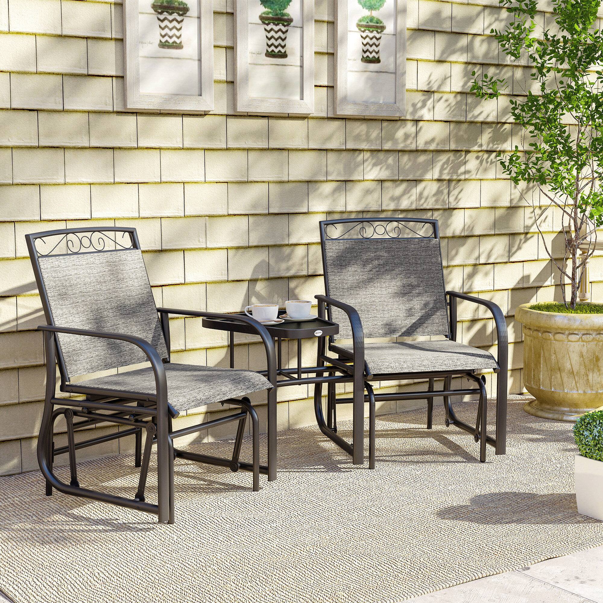 Alt View 7. Outsunny - Glider Chairs with Coffee Table - Gray.