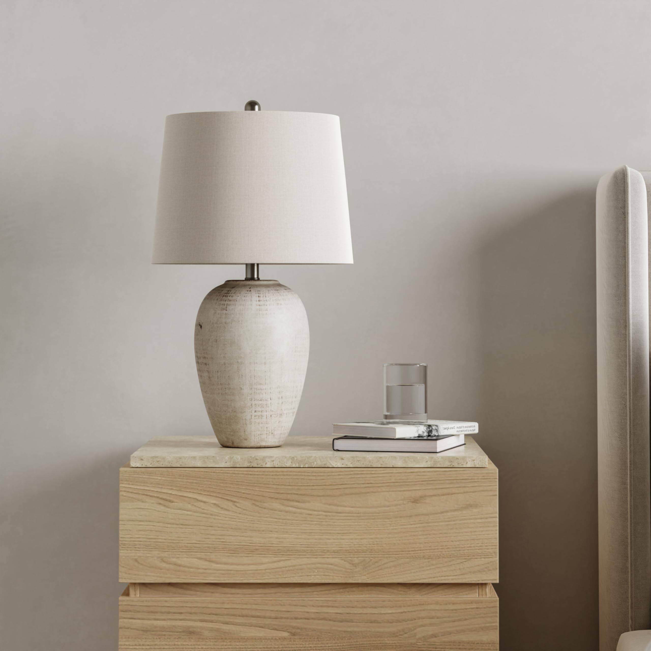 HM 1810 - Nourison Home Natural Ceramic Jar Table Lamp Bedroom Living Room Dining Office Off Shade Product Dimensions: - Vintage Beige Single