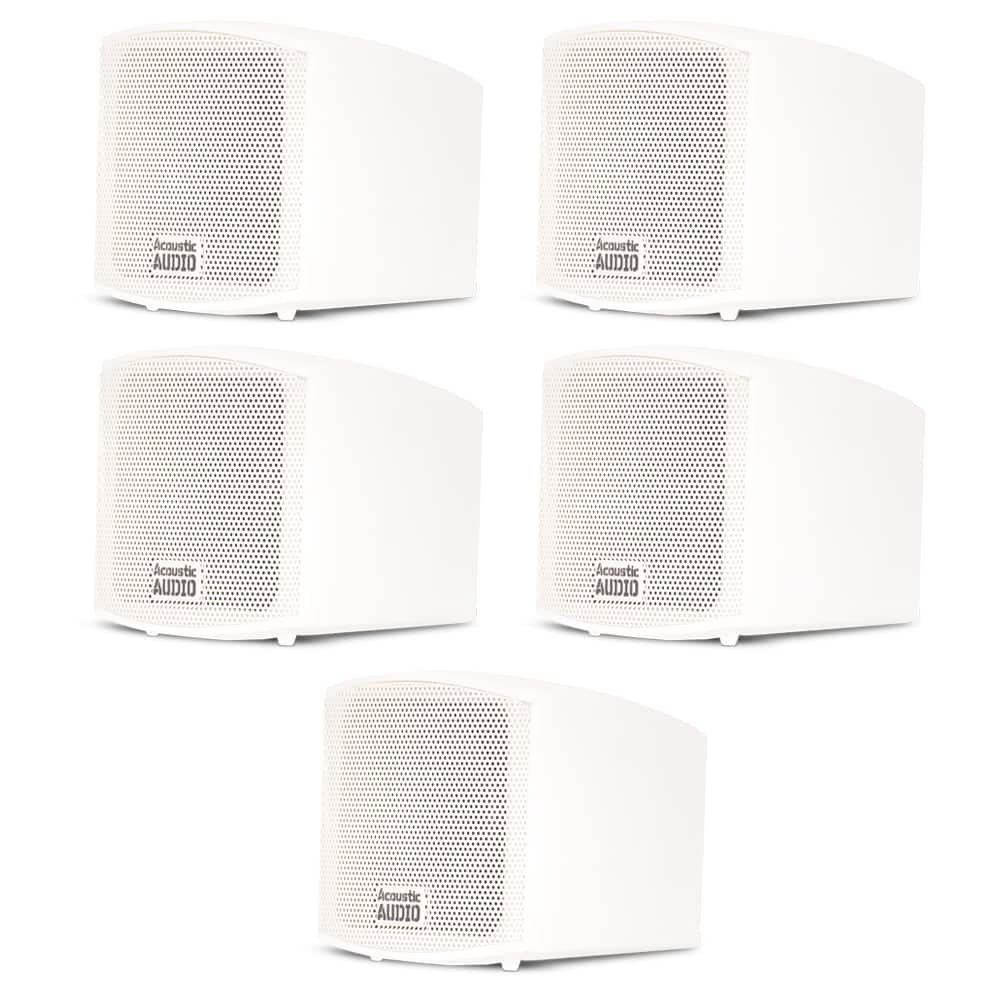 Acoustic Audio by Goldwood - AA321W Mountable Indoor Speakers Bookshelf 5 Piece Set AA321W-5S - White