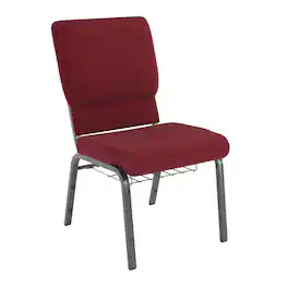 Flash Furniture - HERCULES Series 18.5''W Church Chair Fabric with Cup Book Rack - Silver Vein Frame - Red