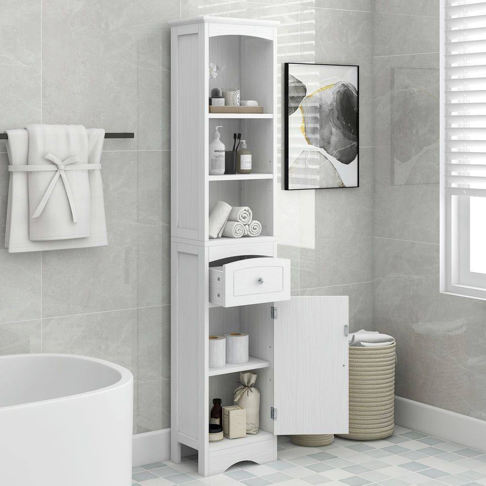Alt View 8. Kadyn - Tall Bathroom Cabinet, Freestanding Storage Cabinet with Drawer, MDF Board, Adjustable Shelf, White - White.