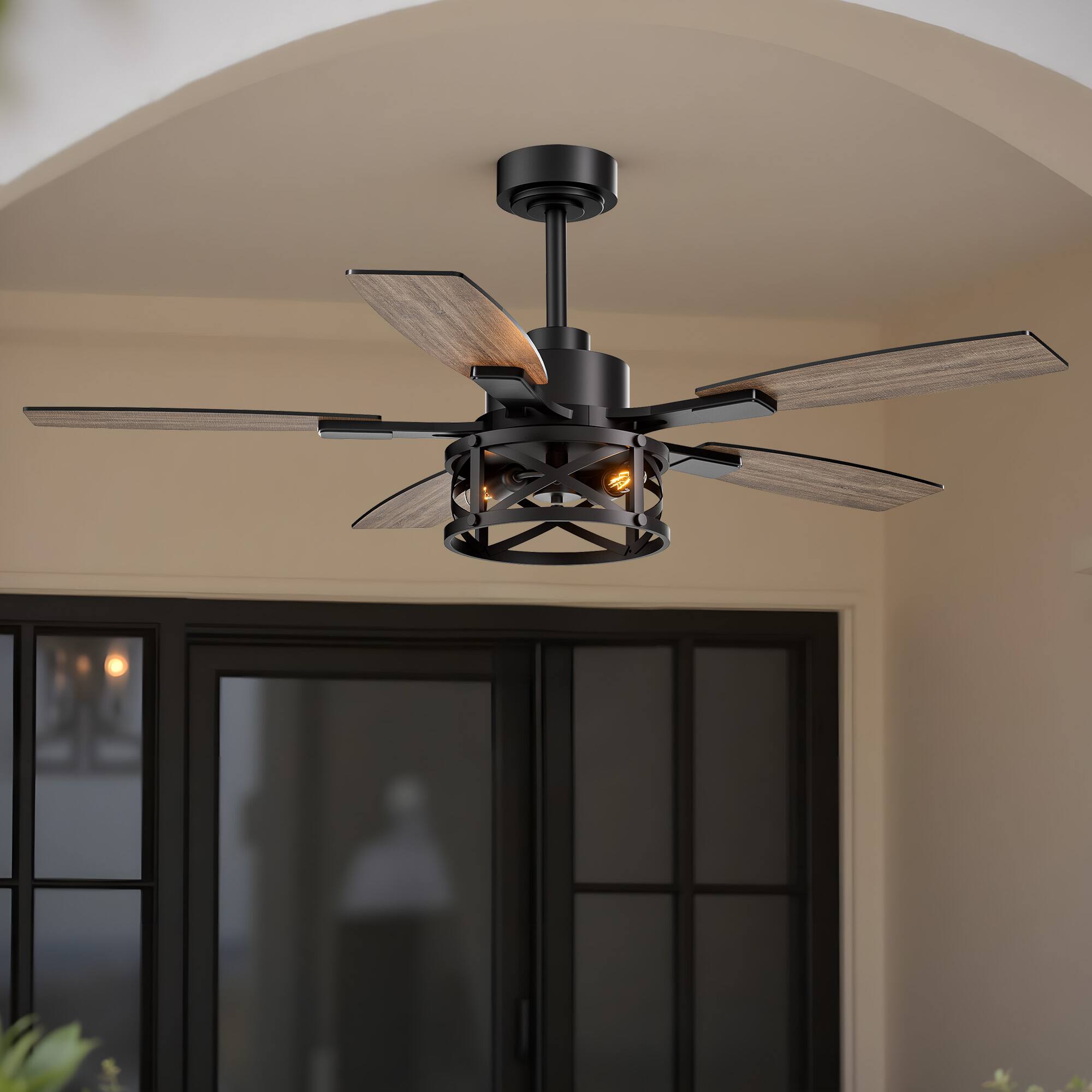 Angle. Siljoy - 52 Inch Black Ceiling Fan with Lights and Remote  Farmhouse Cage Ceiling Fan  Fits Patio Bedroom Living Room - Matte Black.