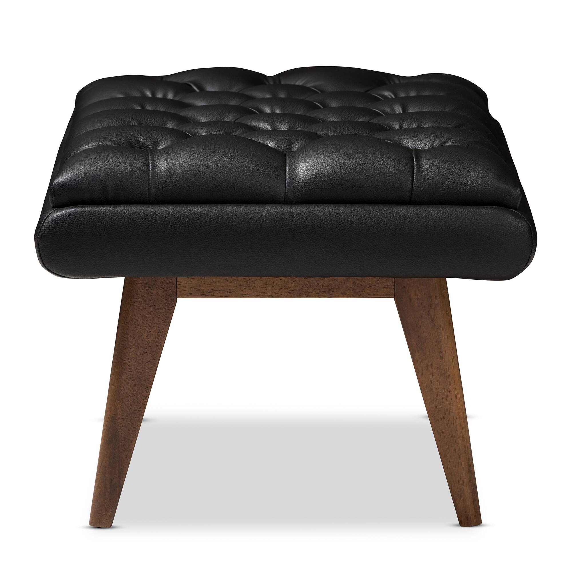 Left. Baxton Studio - Annetha Mid-Century Modern Faux Leather Upholstered Walnut Finished Wood Ottoman - Black.