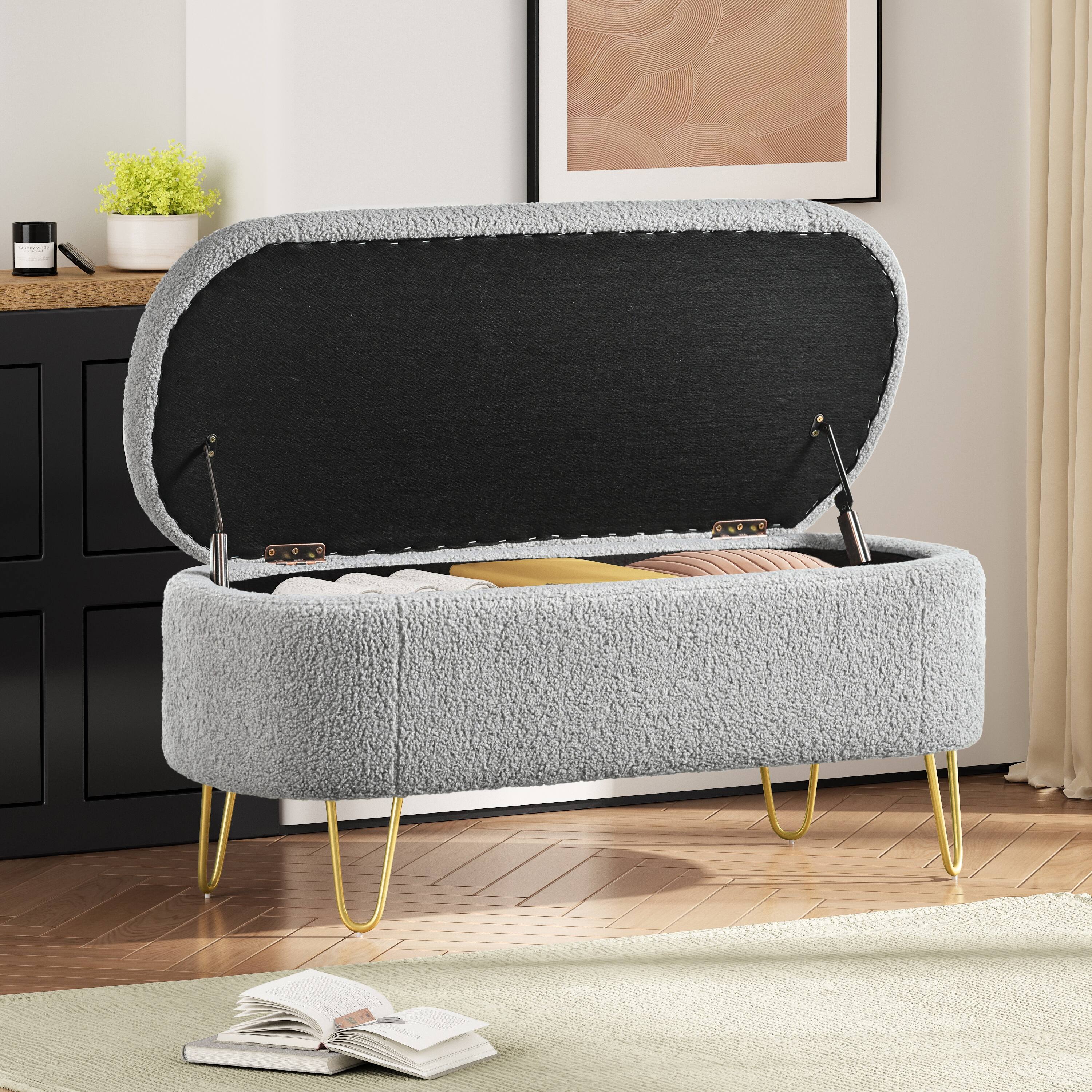 Alt View 2. Aukfa - 40" Folding Storage Ottoman Bench , 250lb Load, Upholstered with Metal Legs for Living Room, Bedroom, Entryway - Gray.