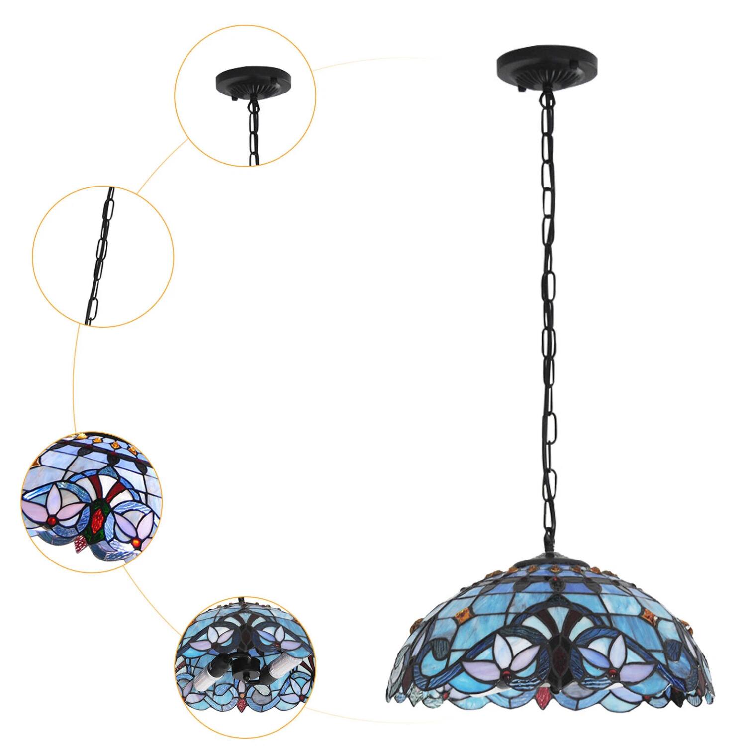 Back. Stock Preferred - Tiffany Style Hanging Lamp - Multicolor.