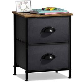 Sorbus - Nightstand with 2 Drawers - Steel Frame, Wood Top &Fabric Bins -Home, Bedroom, Office &College Dorm, Kids Bedside - Black Wood Top