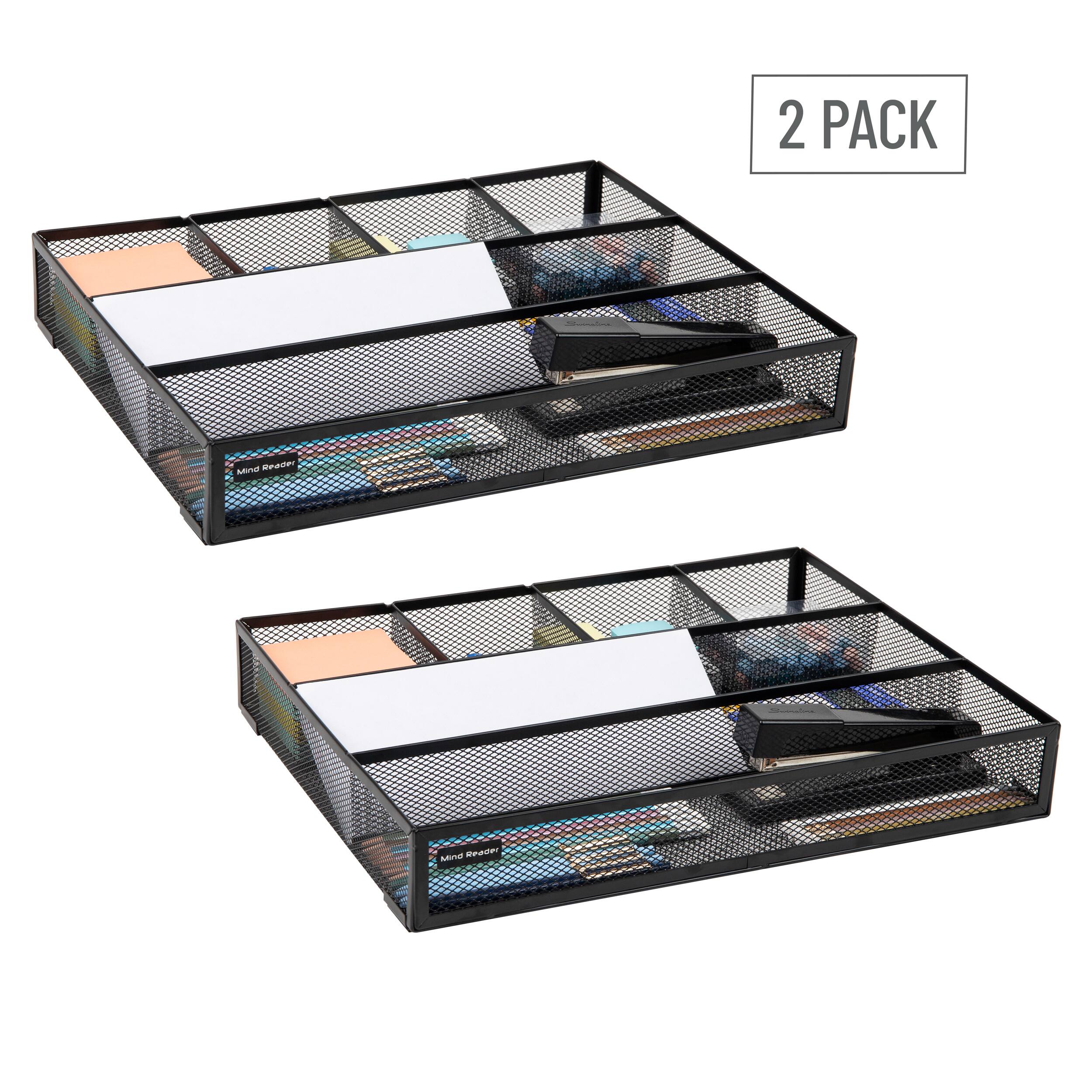 Alt View 17. Mind Reader - Drawer Organizer, Desk Org, Utensil Organizer, Office, Kitchen, Metal Mesh, 15"L x 12"W x 2.25"H, Set of 2 - Black.