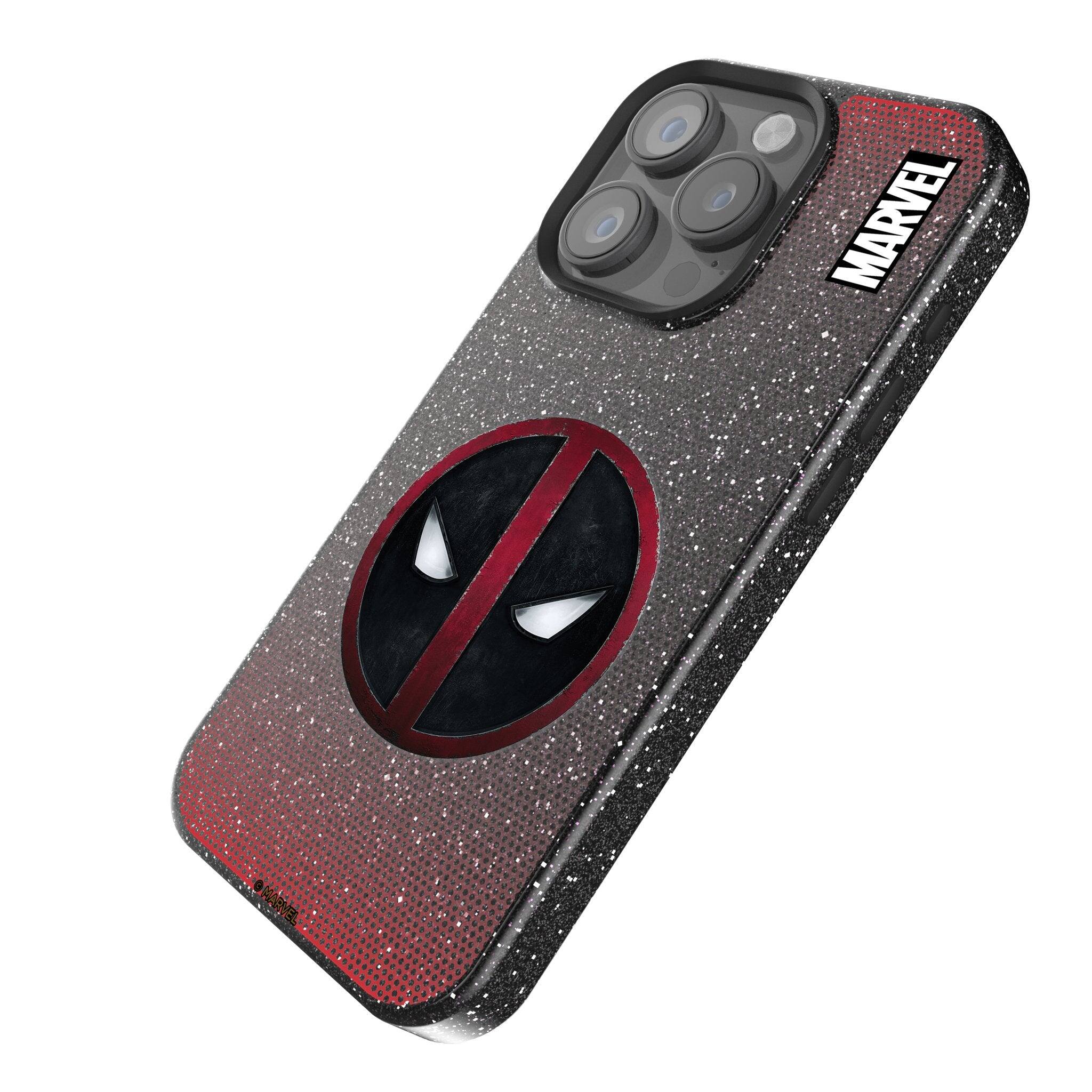 Angle. Keyscaper - Marvel Grid Black Bling Phone Case - Apple iPhone 16 Pro Max - Deadpool.