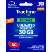 Tracfone - $108 Unlimited Talk and Text, 30GB of Data, HS and ID Protection / 90 Days (Smartphone Only) [Digital] - Front_Zoom