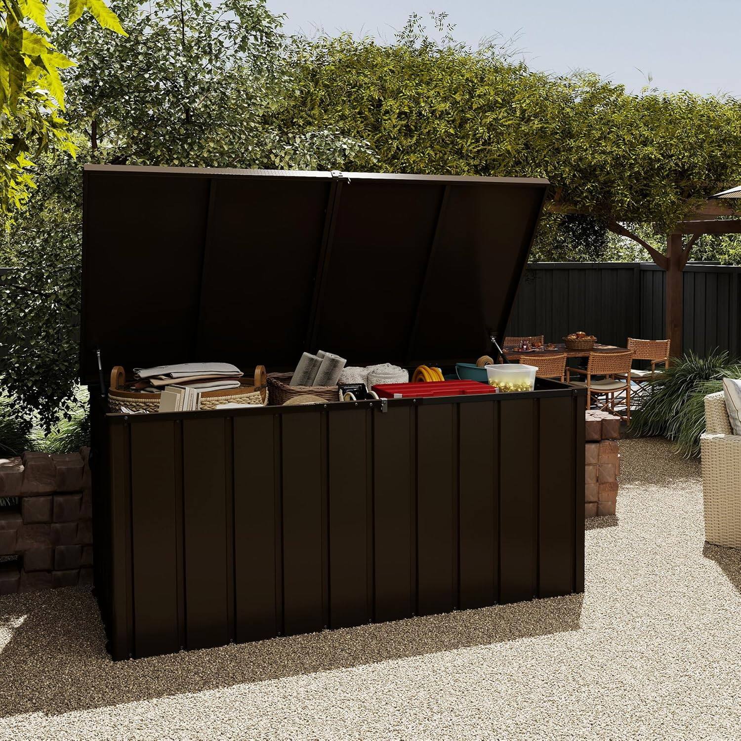 Back. Mondawe - 200 Gallon Metal Deck Box - Brown.