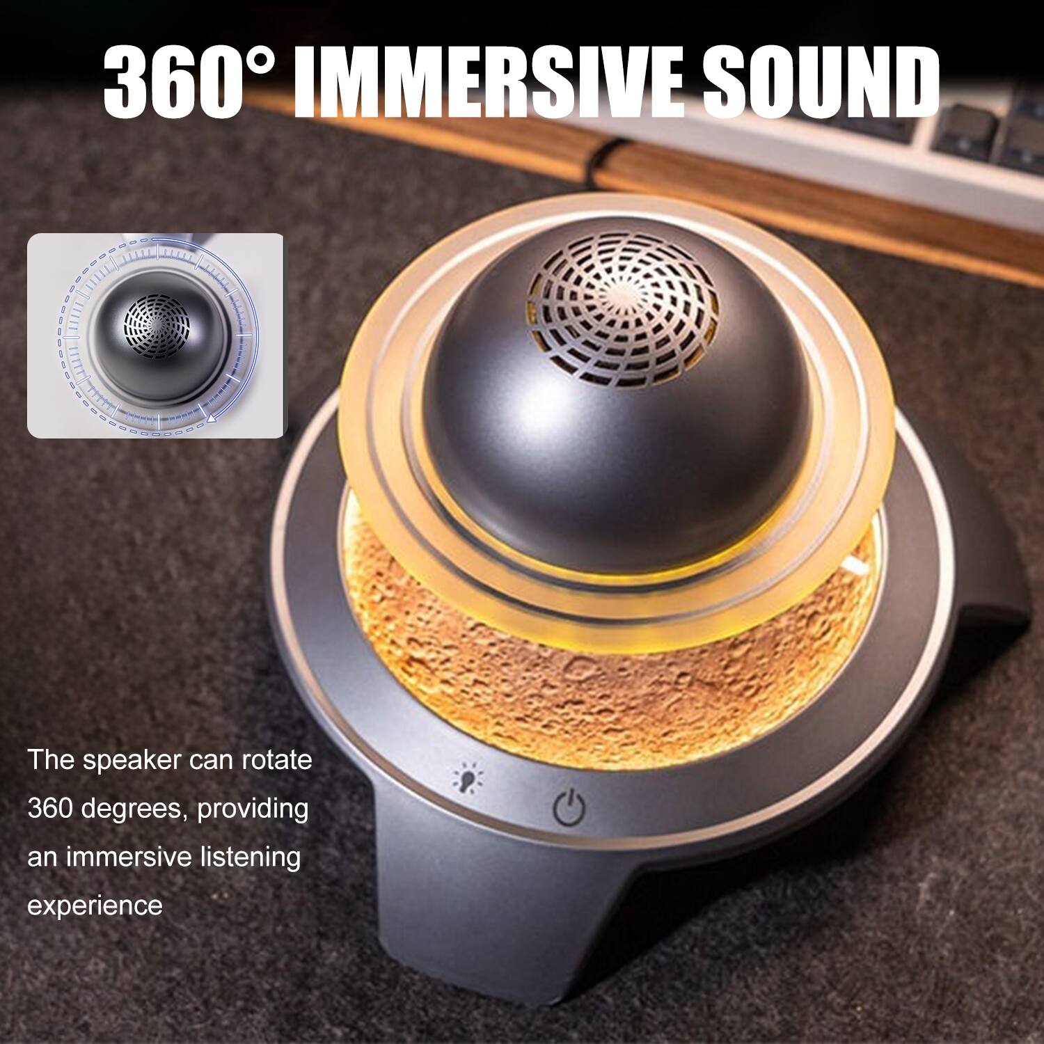 360° IMMERSIVE SOUND

The speaker can rotate 360 degrees, providing an immersive listening experience.