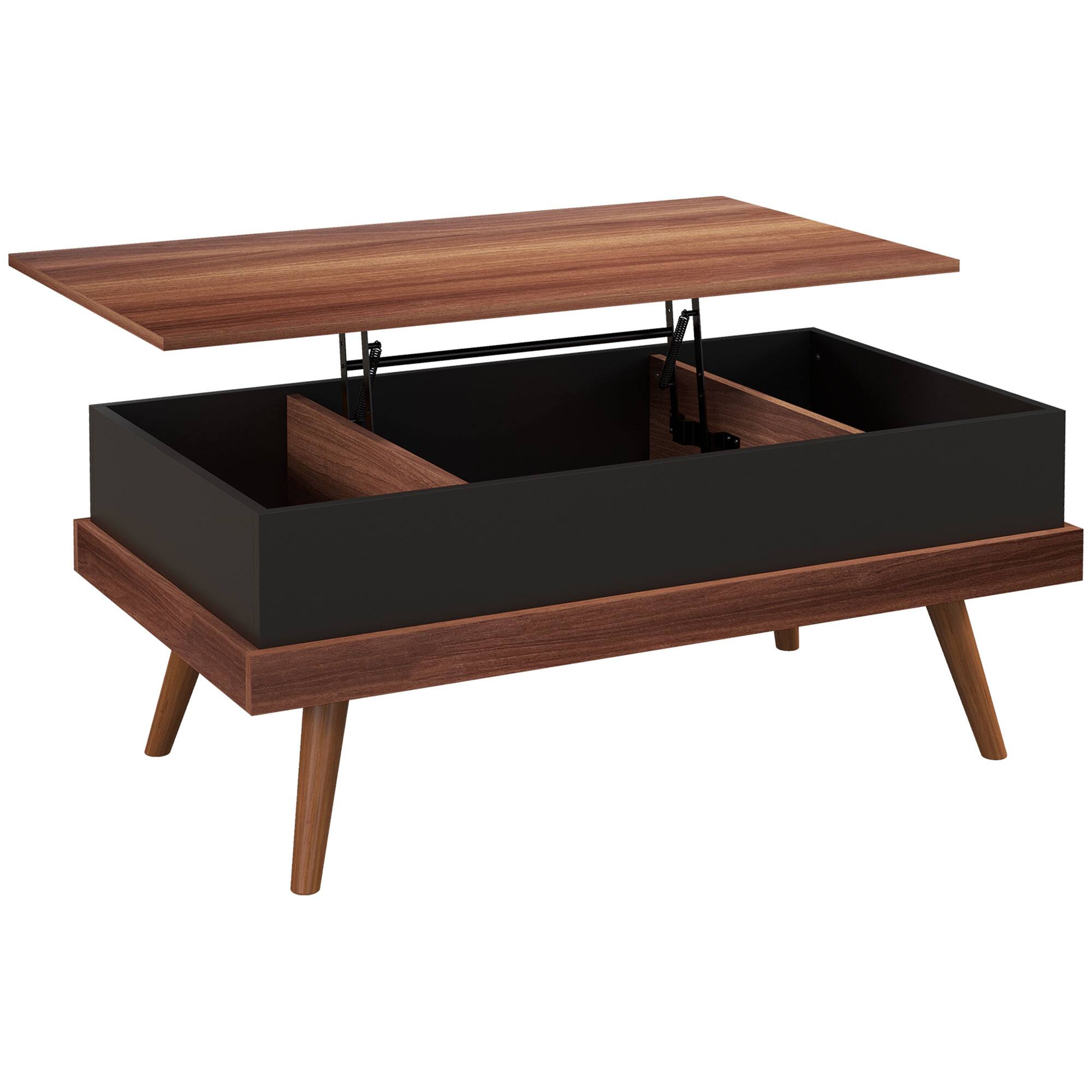 Front. Homcom - 39.25" Lift Top Coffee Table w/ Hidden Compartment & Safety Hinges, Wood Legs - Walnut.