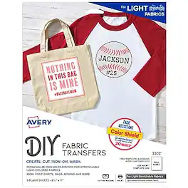 Avery - Stretchable Heat Iron On Transfer Paper for Light Fabrics, 8.5" x 11" (3302) - White