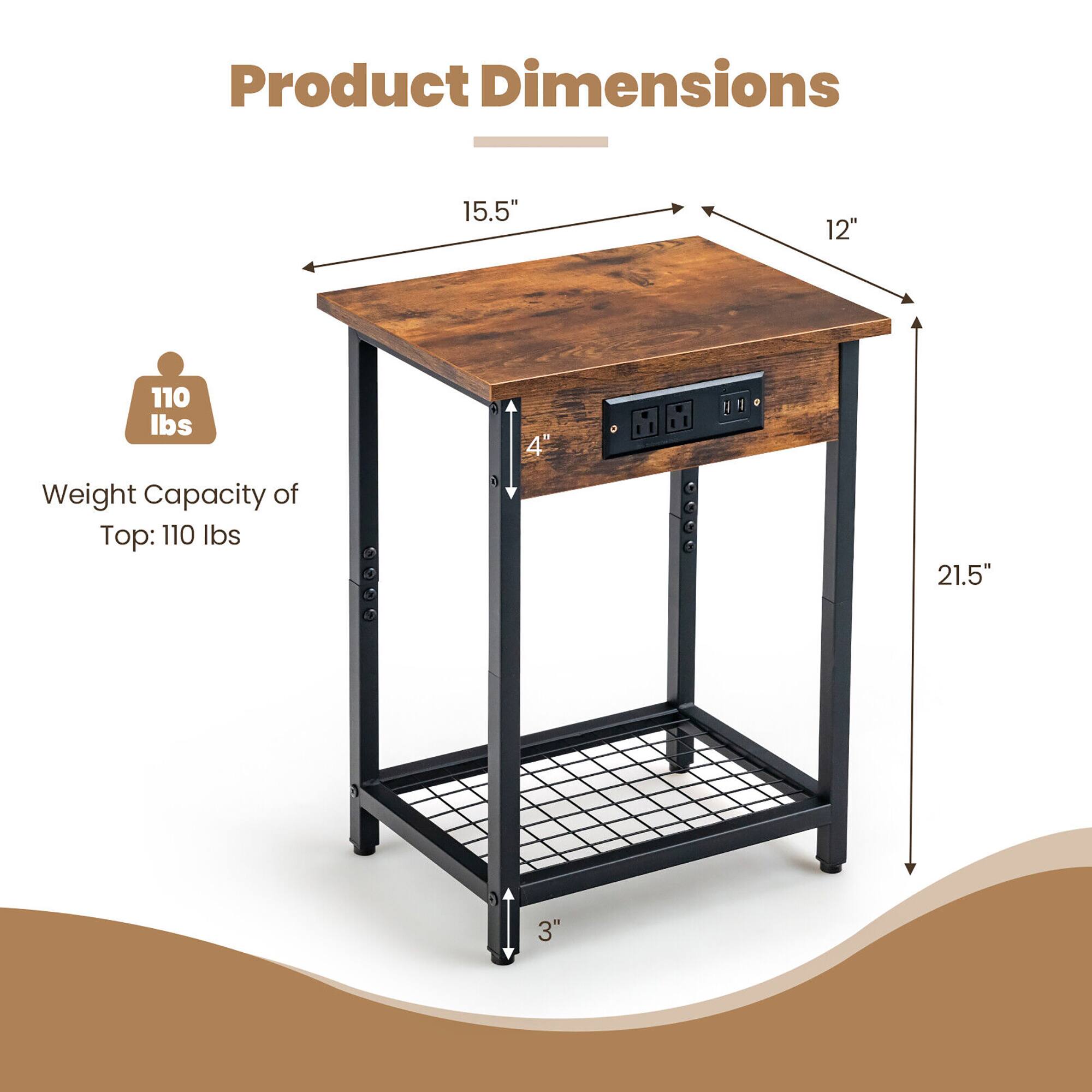 Product Dimensions: 15.5" x 12" x 21.5"  
Weight Capacity of Top: 110 lbs  
Leg Height: 4"  
Overall Height: 3"