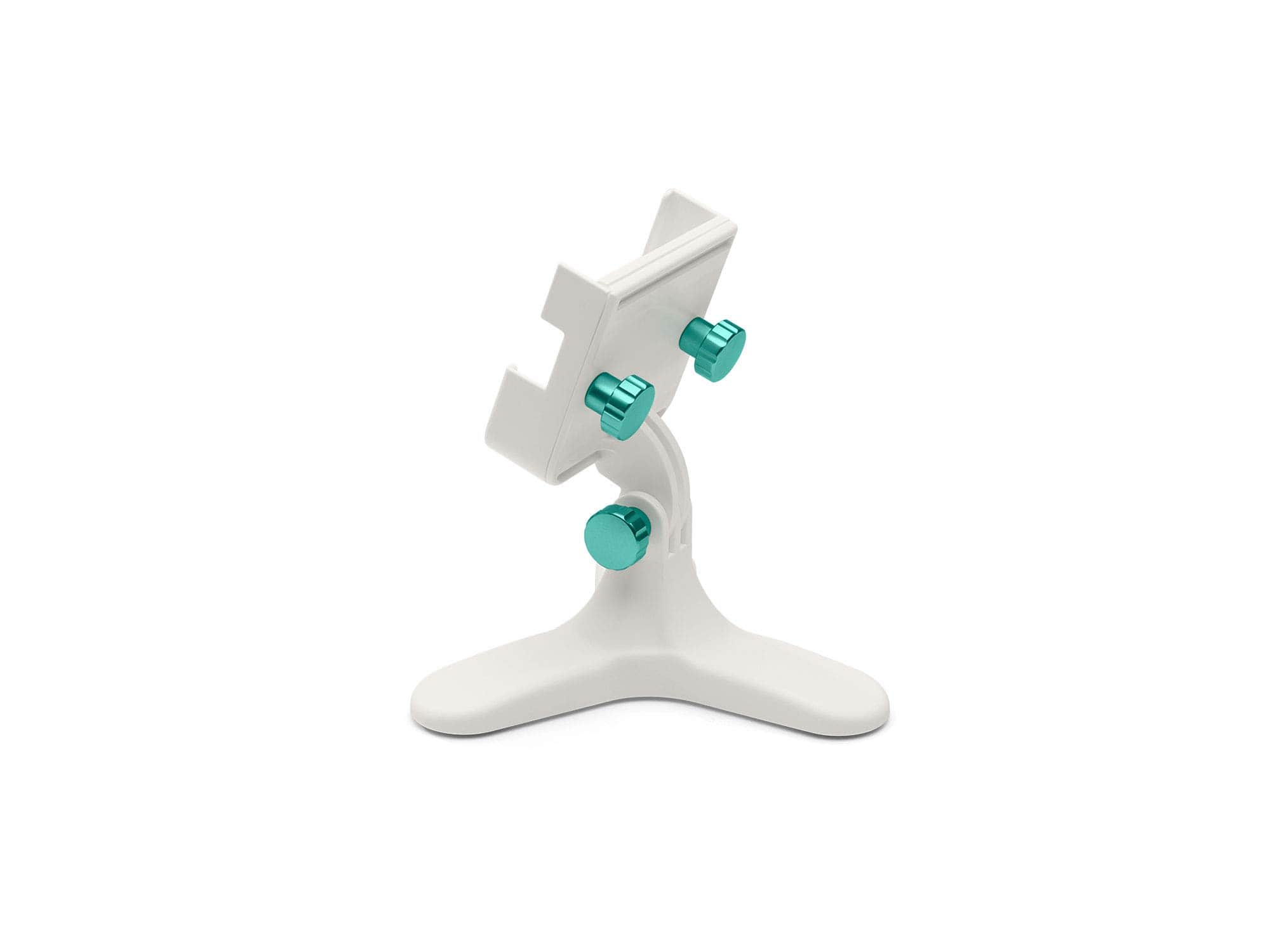 WeatherTech - DeskFone Two View | Rotatable & Adjustable Universal Desktop Cell Phone Holder – White Body – Turquoise Metal Knobs - White/Turquoise Metal