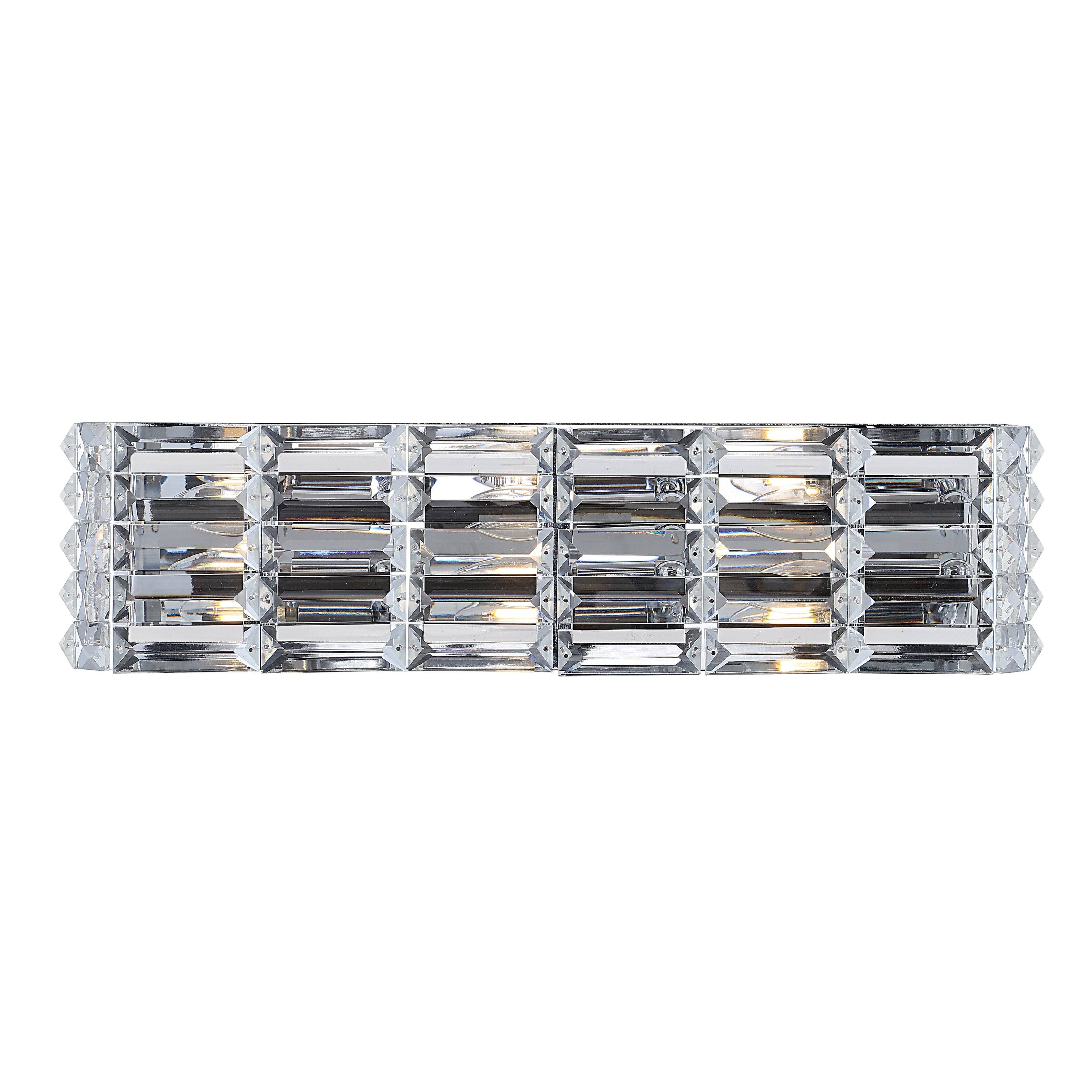 Front. Jonathan Y - Evelyn Crystal Rectangle 24.25" 3-Light Iron/Crystal Glam Modern LED Vanity Light, Chrome - Chrome.