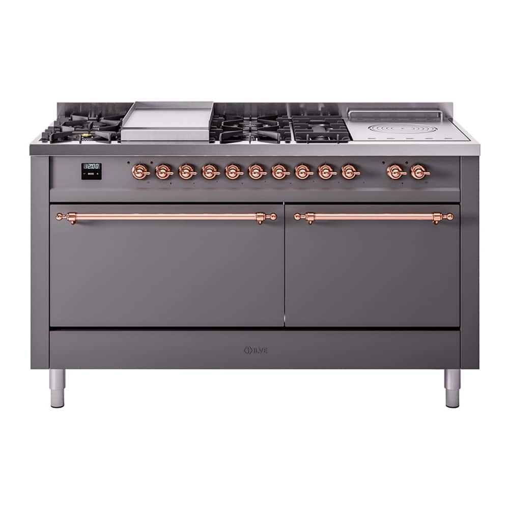 ILVE - Nostalgie II 60 inch Dual Fuel Range with 7 Burners + Griddle (Liquid Propane, Graphite Matte, Copper Trim) - Graphite Matte