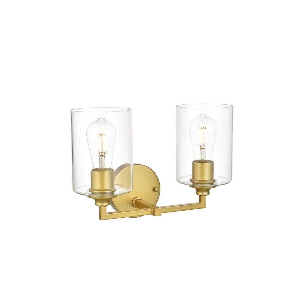Back. Living District - Mayson 2 light Brass and Clear Bath Sconce - Brass And Clear.