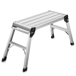 Costway - HD EN131 Aluminum Platform Drywall Step Up Folding Work Bench Stool Ladder - Silver