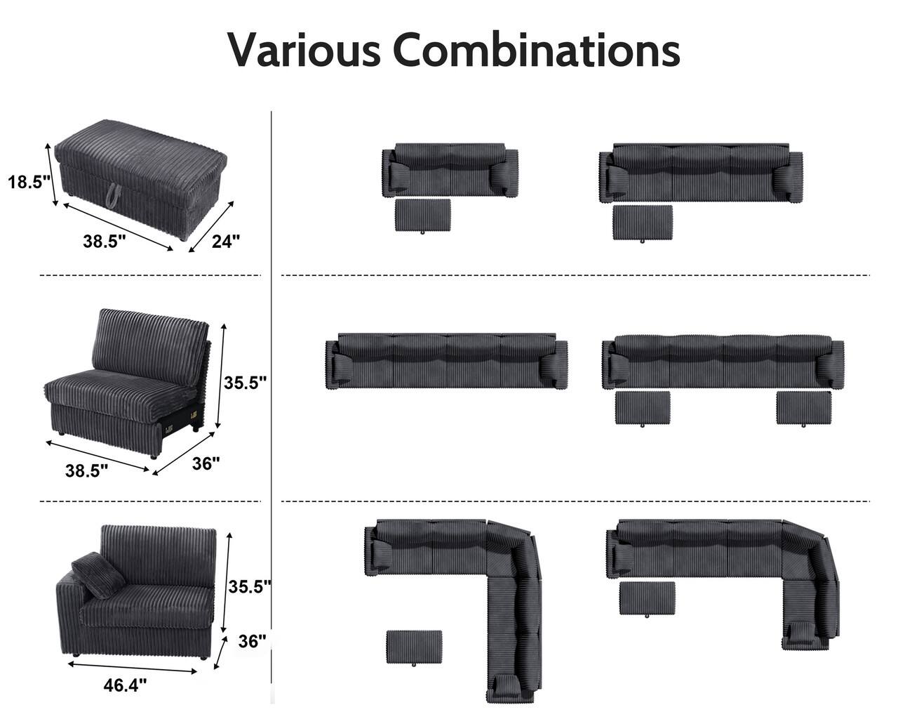 Various Combinations

18.5" x 38.5" x 24"

38.5" x 35.5" x 36"

46.4" x 35.5" x 36"