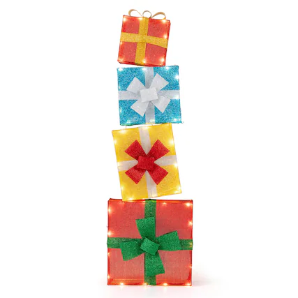 Front. Costway - Costway 4 FT Stackable Holiday Present Boxes with LEDs and Bows for Indoor Outdoor Home - Multicolor.