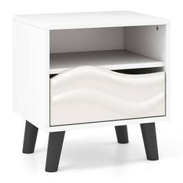 SlickBlue - Bedside Table with 3D Wavy Design and Open Shelf in Mid-Century Modern Style - White