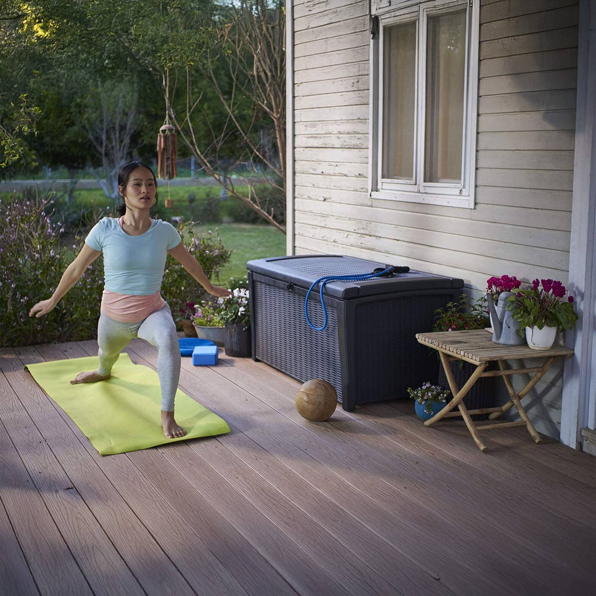 Alt View 7. Keter - Keter Borneo 110 Gallon Rattan Wicker Resin Patio Deck Storage Box Bench, Grey - Grey.